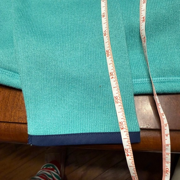 NWT St Johns Bay Women Petite Lg Pullover Fleece Sweatshirt Green Blue Snap Neck - Picture 13 of 14